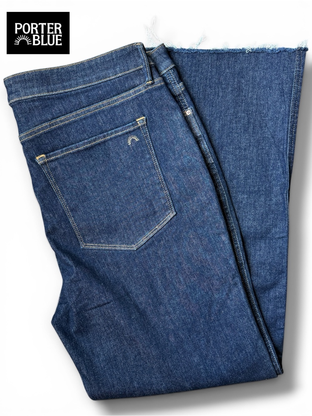 Porter Blue The Rebel‎ Wide Leg Jeans Dark Blue Wash Frayed Hem | Size 34